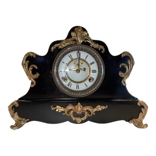 Antique Waterbury Black Mantel Clock “Werra” Model With Open Escapement For Sale