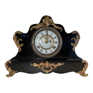 Antique Waterbury Black Mantel Clock “Werra” Model With Open Escapement