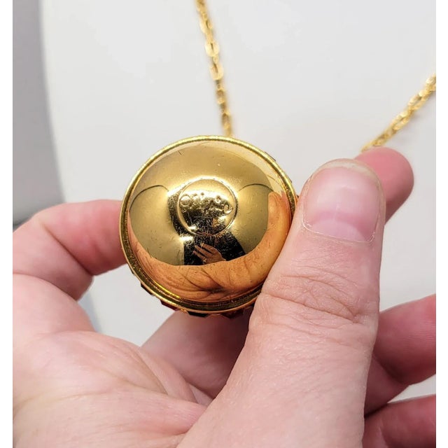 Metal Vintage 1990s Signed Napier Goldtone Multicolor Rhinestone Spherical Pendant Necklace For Sale - Image 7 of 12