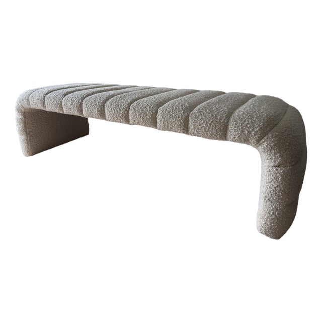 Coco Republic Cream Boucle Bench - Fully Upholstered 60"w For Sale