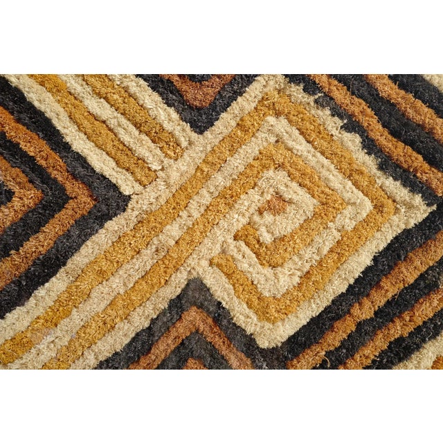 Authentic vintage raffia grass cloth Shoowa mat. Beautifully framed floating on black linen ground. Simple black wood...