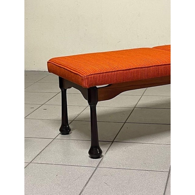 Long Bench in Stained Wood and Fabric, 1960s For Sale - Image 9 of 15