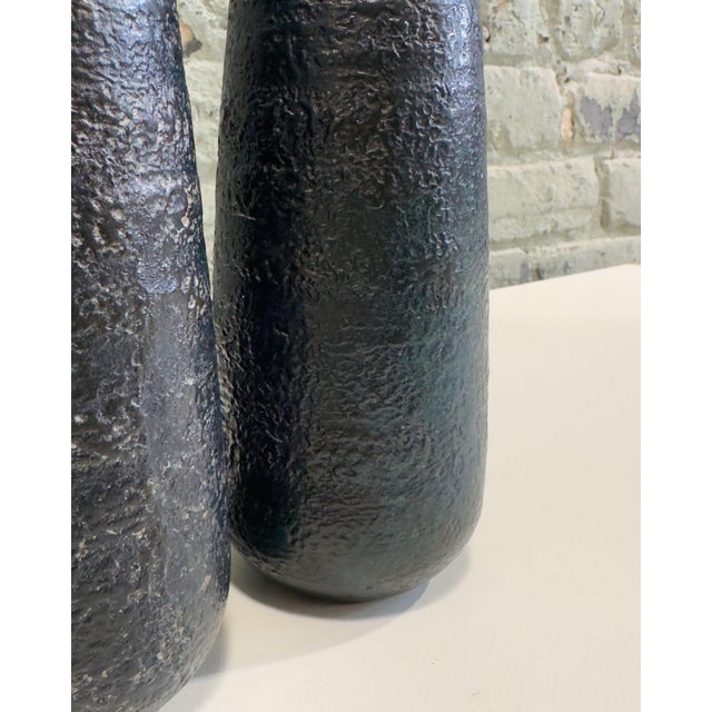 Black Japanese Craftsman Bronze Vases Black Volcanic Patinated Enamel, Japan 1930 For Sale - Image 8 of 11