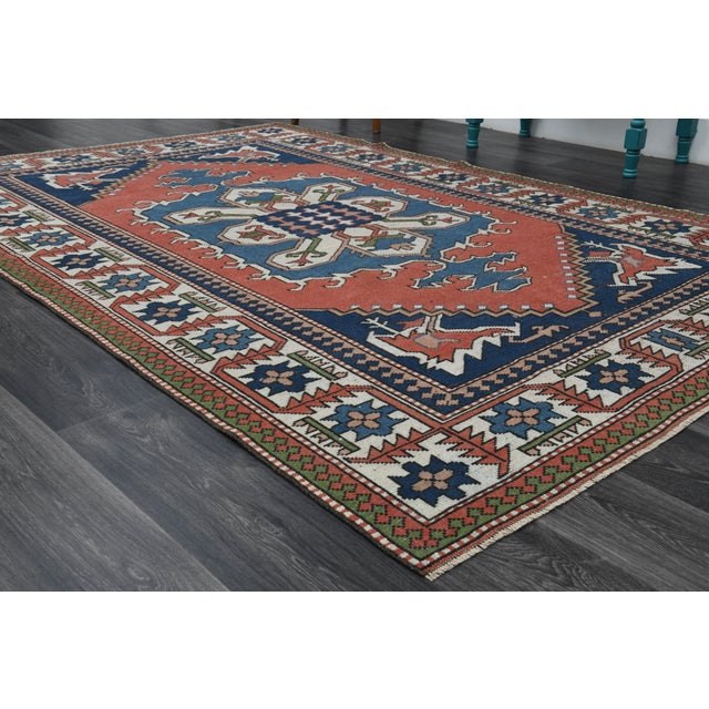 1970s Vintage Turkish Handmade Wool & Cotton Orange Area Rug For Sale In San Francisco - Image 6 of 11