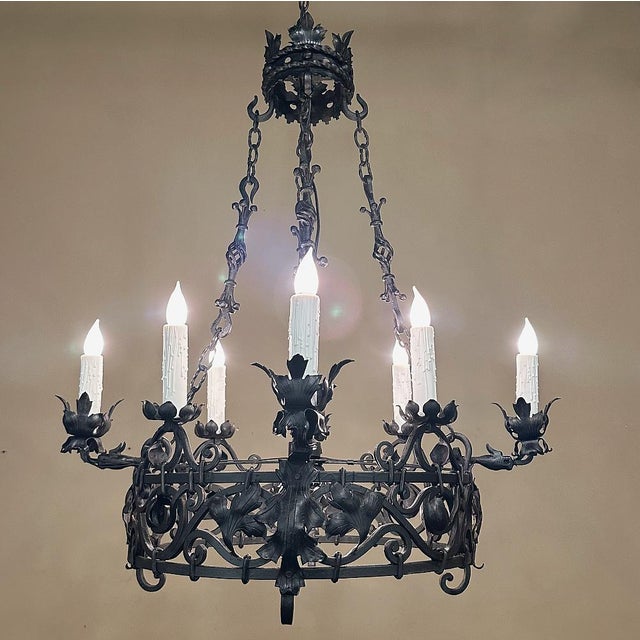 Antique Italian Hand-Forged Wrought Iron Chandelier For Sale - Image 4 of 15