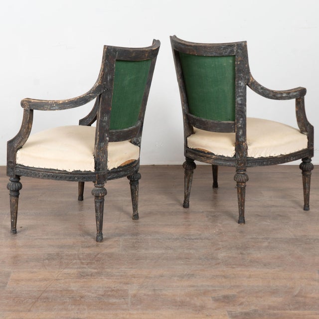 Pair 19th Century Swedish Gustavian Black Painted Carved Armchairs For Sale - Image 16 of 16