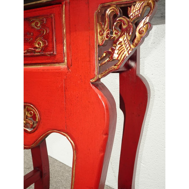 Vintage Chinese Asian Red & Black Lacquer W Gold Trim Side Table, Altar Table For Sale - Image 13 of 16
