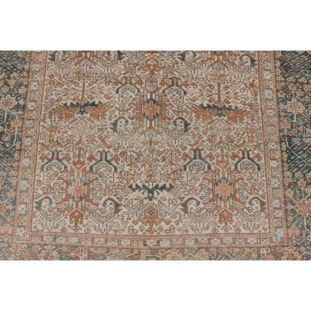 Antique Persian Gallery Heriz Rug With Geometric Design in Copper and Blue 5'1 X 12'3 For Sale - Image 10 of 15