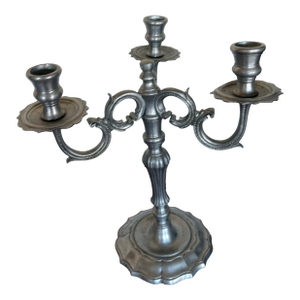 Vintage Antique Pewter 3 Arm Candle Stick Holder Candelabra