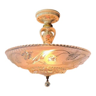 1930s Art Nouvau Glass and Porcelain Chandelier For Sale