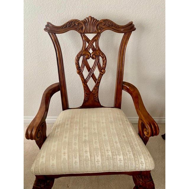 Regency House Chippendale Carved Kensington Hall Vintage Set of Four Arm Chairs Dining/Accent. For Sale - Image 15 of 18