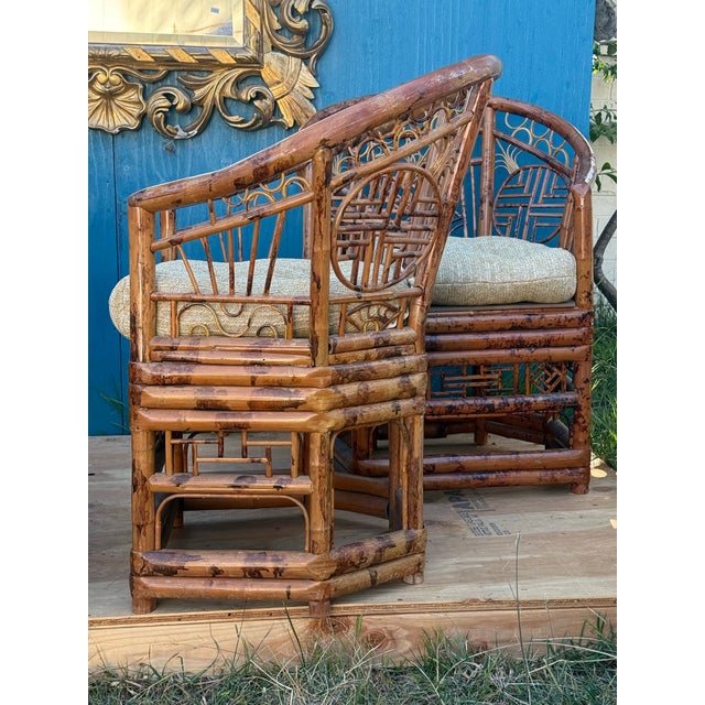 Wood 1970s Rare Set of 4 Banboo Chairs For Sale - Image 7 of 12