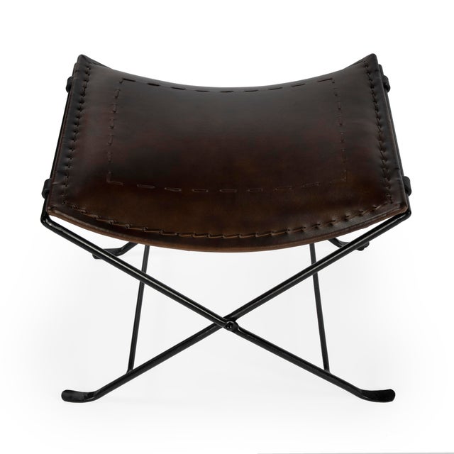 Transitional Melton Leather 21.5"W Stool, Dark Brown For Sale - Image 3 of 7