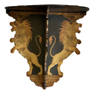 19th C. English Lions Hand Painted Wood Corner Shelf For Sale