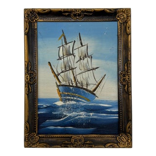 Small Vintage Ship Painting For Sale