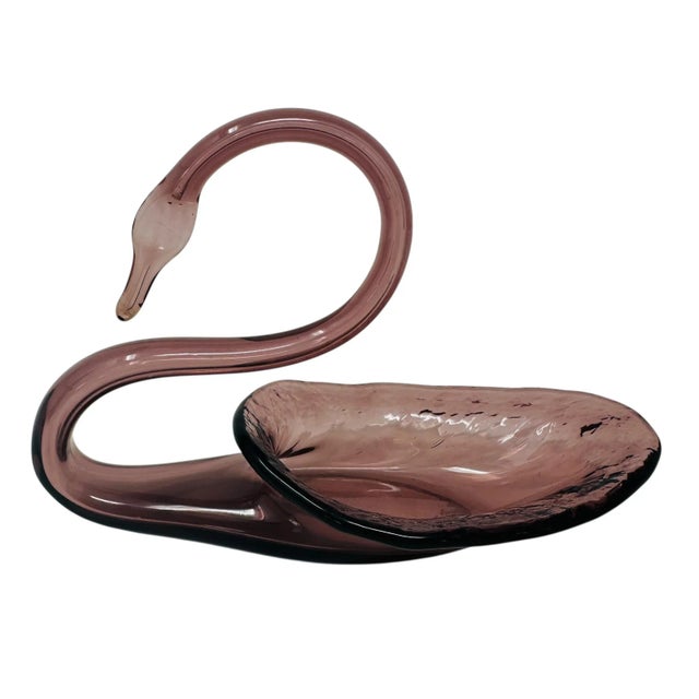 Amethyst Vintage Amethyst Glass Swan Bowl | Mid Century Modern Hand Blown Art Glass Figurine | Purple Glass Candy Dish Trinket Bowl | Elegant Home Decor For Sale - Image 8 of 9