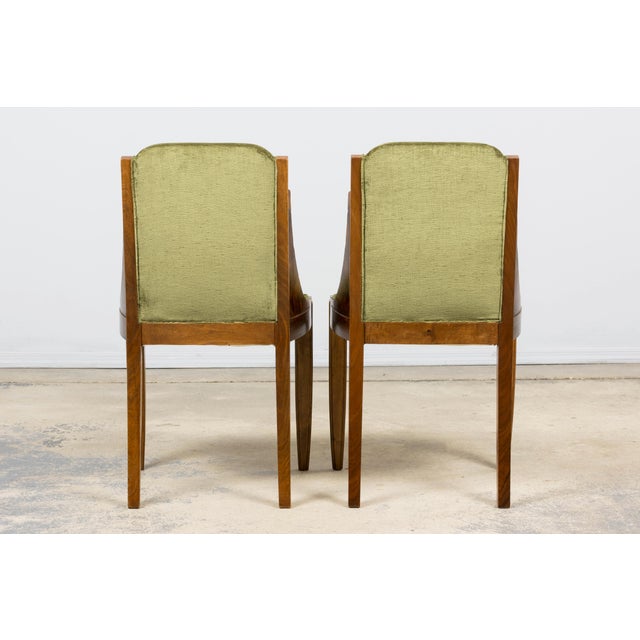 1920s French Art Deco Walnut Gondola Dining Chairs in Olive Green - Set of 8 For Sale - Image 18 of 18