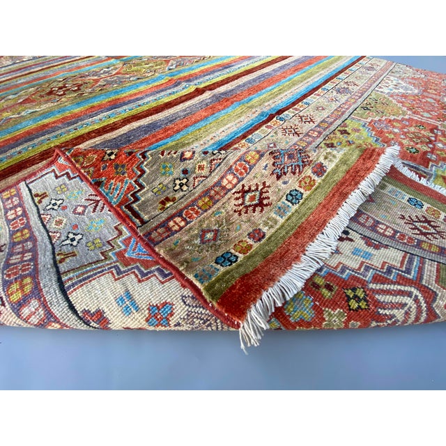 Textile Handmade Tribal Khorjin-Pattern Rug With Colorful Stripes – 6.4×9.8ft For Sale - Image 7 of 9