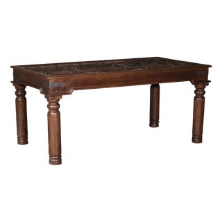 1930s Rustic Farmhouse Reclaimed Wood Antique Door Dining Table For Sale