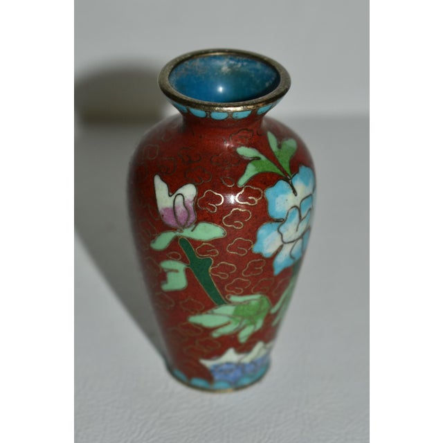 Red Vintage Mini Chinese Cloisonné Vase W/Floral Details For Sale - Image 8 of 10
