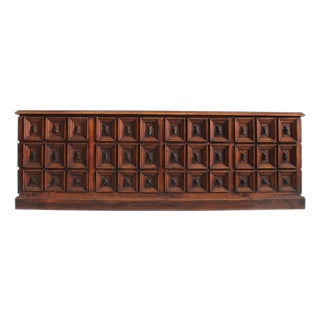 Spanish Brutalist Sideboard in Carved Wood, 1960s For Sale