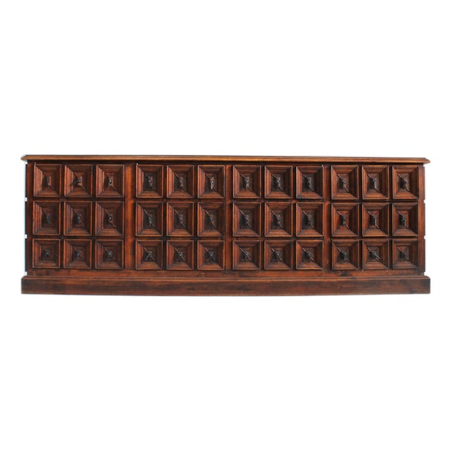 Spanish Brutalist Sideboard in Carved Wood, 1960s For Sale