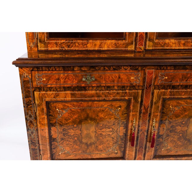 Antique Victorian Burr Walnut and Inlaid Bookcase, 1800s For Sale - Image 12 of 18