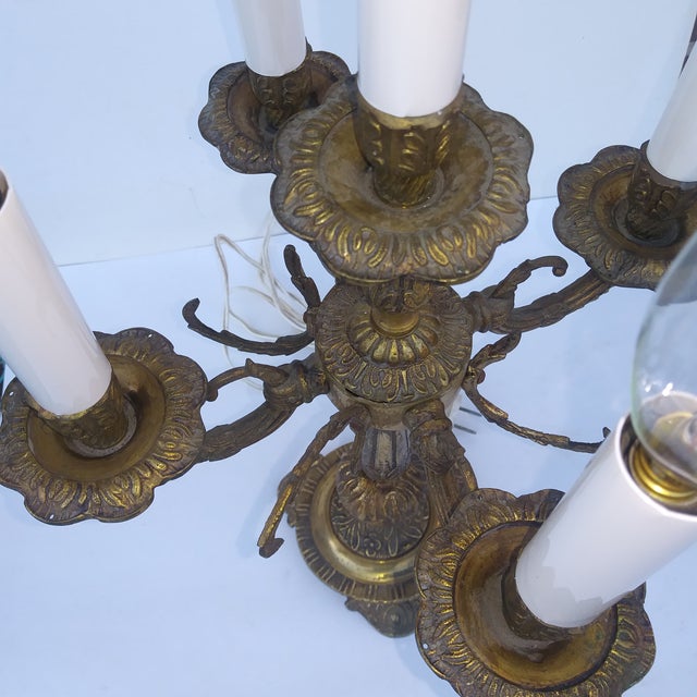 Metal Mid 20th Century French Rococo Style 5 Light Candelabra Lamp For Sale - Image 7 of 18