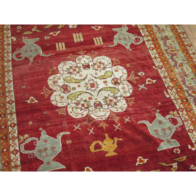 Folk Art Antique Zabihi Collection Fine Quality Red Turkish Oushak Rug - 7'5" x 10'6" For Sale - Image 3 of 8