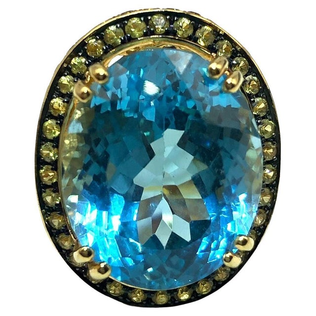 Bochic "Orient" Vintage Multi Citrine & Blue Topaz Ring Set 18K & Silver For Sale - Image 9 of 10