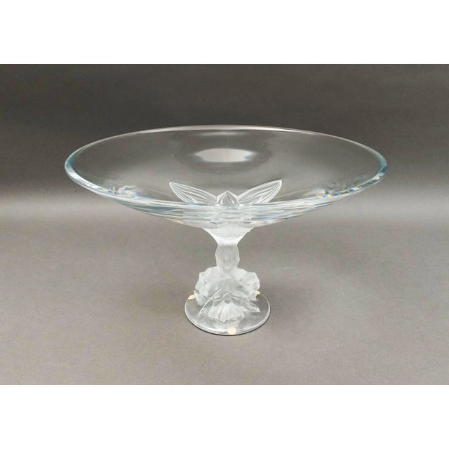 Late 20th Century Vintage Lalique Crystal France Plumeria Orchid Glass Pedestal Centerpiece Compote Bowl For Sale - Image 5 of 8