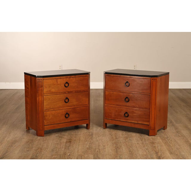 Mission Stickley 21st Century Collection Pair of Granite Top Cherry Nightstands For Sale - Image 3 of 18