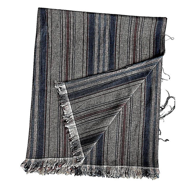 2000 - 2009 4 Ply Thai Silk Fabric in Steel Gray With Plum, Amethyst and Navy Blue Stripe, 2.67 Yards For Sale - Image 5 of 8