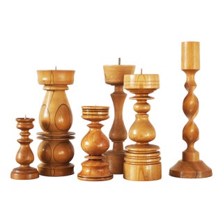 Scandinavian Wooden Candleholders, Set of 6 For Sale