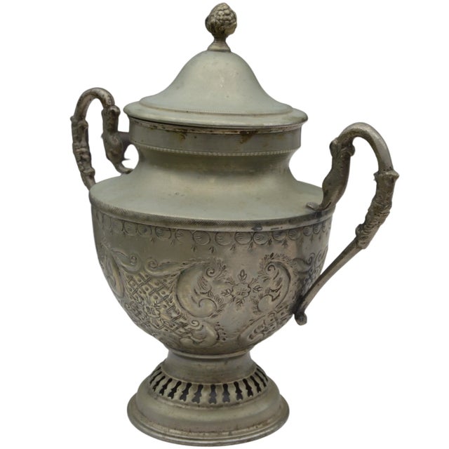 Moroccan Antique Engraved Moroccan Rustic Silver Urn with Handles For Sale - Image 3 of 8