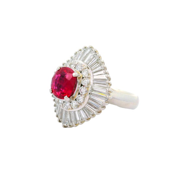 2.63 Carat Thai Ruby Diamond Ballerina Platinum Ring, Grs Certified, Size 6.25 For Sale - Image 4 of 6