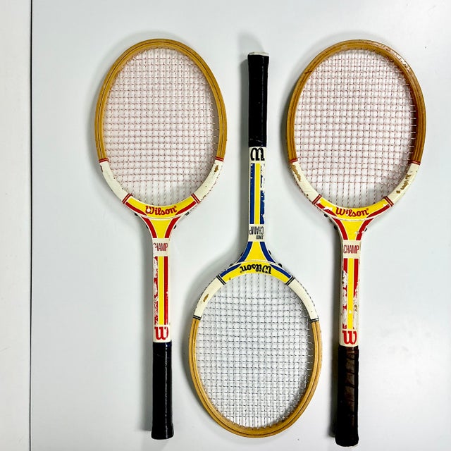 Vintage Americana Boho Chic Wilson Wood Tennis Rackets Decorative Wall Objects - Set of 3 For Sale - Image 4 of 14