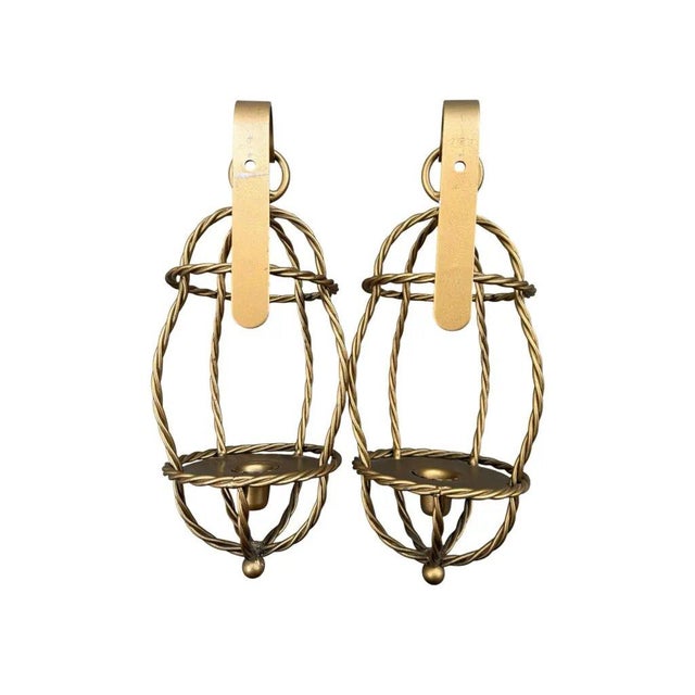 1960s Vintage Hollywood Regency Gold Rope Candle Lantern Sconces, Pair For Sale - Image 5 of 5