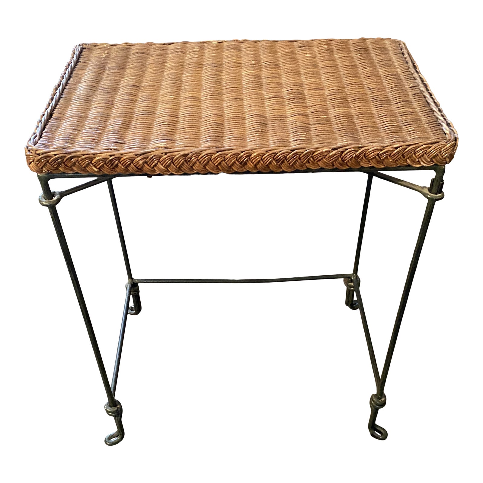 Wrought Iron & Rattan Side Table Chairish