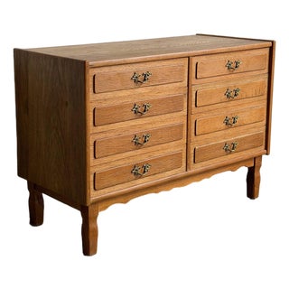 In Style of Henning Kjærnulf Oak Wooden Dresser Lowboy Chest of Drawers Denmark 1960s For Sale