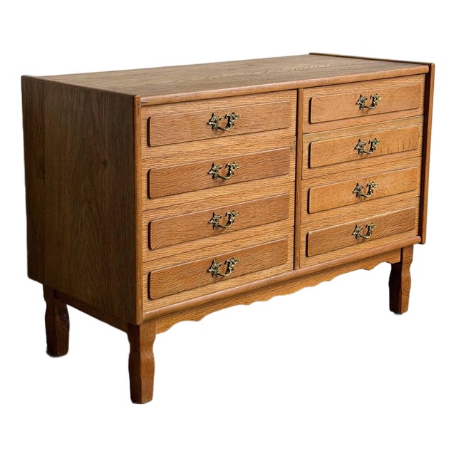 In Style of Henning Kjærnulf Oak Wooden Dresser Lowboy Chest of Drawers Denmark 1960s For Sale