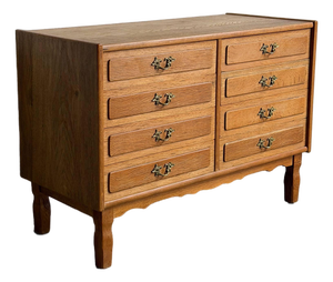 In Style of Henning Kjærnulf Oak Wooden Dresser Lowboy Chest of Drawers Denmark 1960s