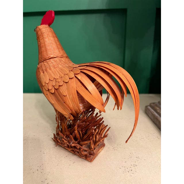 Vintage woven rooster basket from the 1970s.