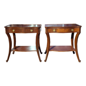 Pair of Mid 20th Century Empire Style Mahogany Two-Tier Single Drawer Side Tables