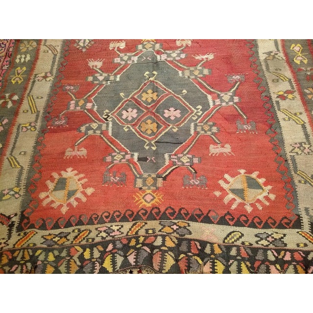 Textile Vintage Turkish Tribal Kilim, Flat-Woven Medallion Pattern, Burgundy & Ivory, 5’ X 11’ For Sale - Image 7 of 12