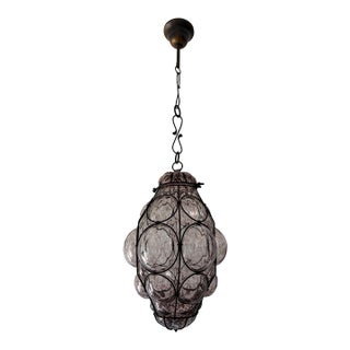 1950s 1 of 3 Big Mid-Century Seguso Murano Amethyst Blown Bubble Lantern Chandelier For Sale