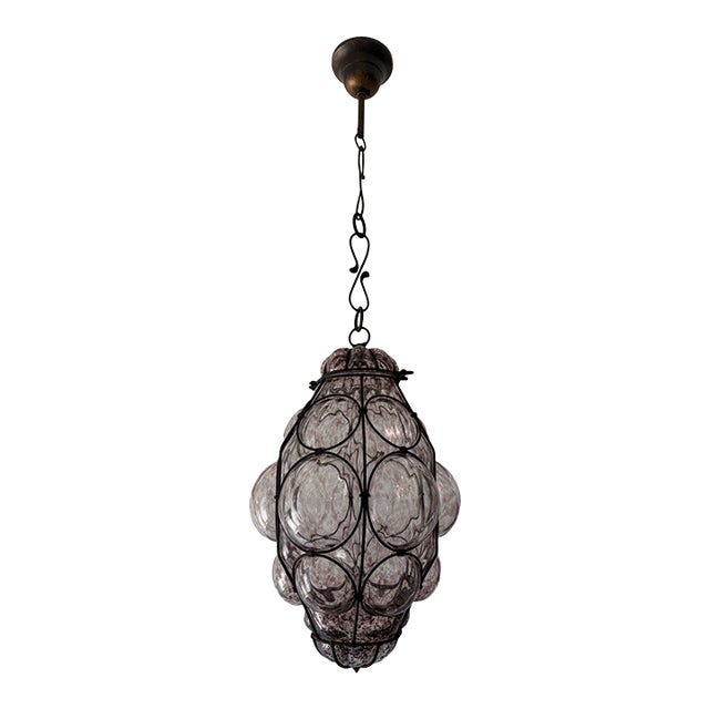 1950s 1 of 3 Big Mid-Century Seguso Murano Amethyst Blown Bubble Lantern Chandelier For Sale
