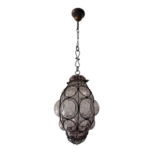 1950s 1 of 3 Big Mid-Century Seguso Murano Amethyst Blown Bubble Lantern Chandelier