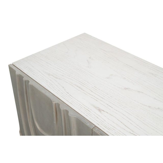 Wood Contemporary Carved Credenza - White Oak with Silver Leaf Doors For Sale - Image 7 of 13
