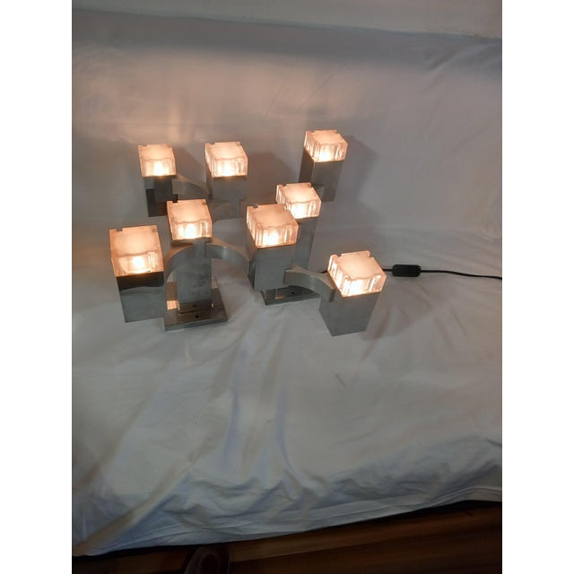 Metal Italian Ceiling Light in Cubic Chrome Metal and Acrylic Glass by Gaetano Sciolari, 1970s For Sale - Image 7 of 16